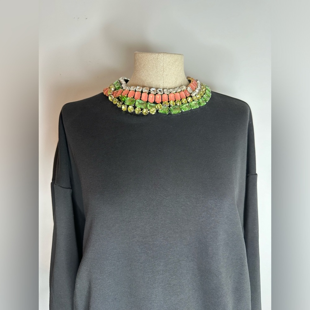 Brandy Chunky Rhinestone Crew Sweatshirt In Black Coral Multi - Picture 4 of 12